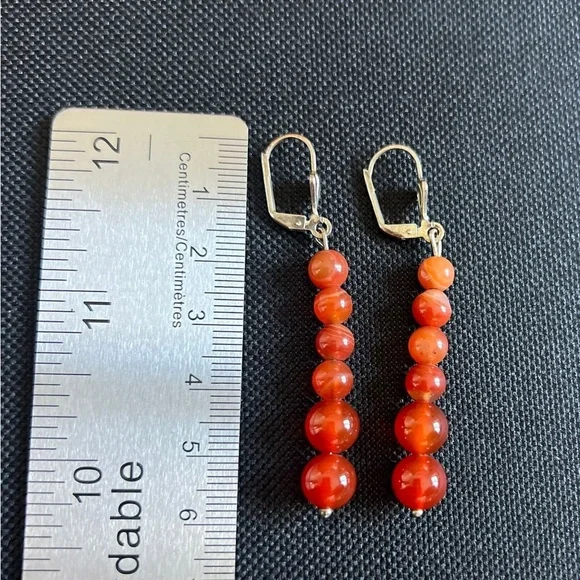 Natural Carnelian Agate Drop Earrings – Sterling Silver Hooks - Picture 2 of 2
